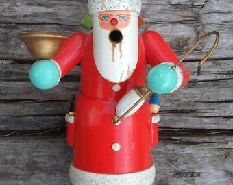 German Smoker Santa Vintage incense burner Erzebirge carved wooden St Nick Christmas decoration Candle Holder German Democratic Republic