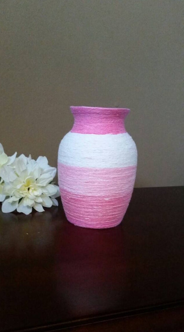 Pink Striped Yarn Wrapped Vase Yarn Wrapped Vase Yarn Vase