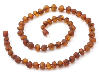 Raw Amber Necklace for Adults, Raw Cognac, Available in 17.7-19.7" (45-50 cm) Length, Made from Unpolished Baroque Baltic Amber Beads