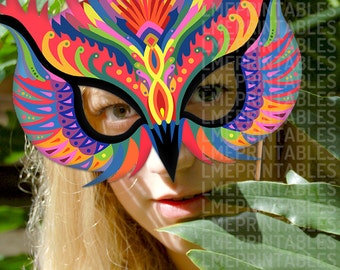 Owl Mask Colorful Bird Printable DIY Carnival Costume Mardi Gras Paper Masks Animal Halloween Masquerade Party Birthday Adults Children Kids