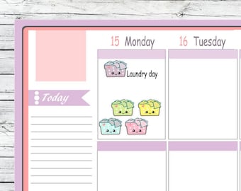 Itty Bitty Kawaii Laundry Basket Stickers To Use With Erin Condren Planner
