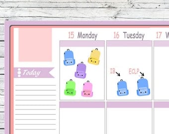 Kawaii IB or ECLP Backpack Stickers Planner Midori Notebook Calendar Journal Use With Erin Condren Planner