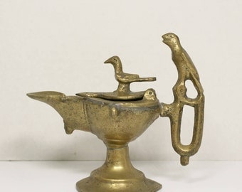Brass Bird GENIE LAMP INCENSE Burner Aladdin lamp receptacle personal pocket ash tray tobacciana cast bronze metal cigarette