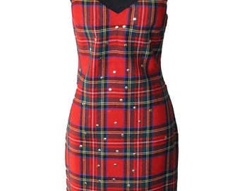 Vintage 1990's Dolce and Gabbana Studded Tartan Dress