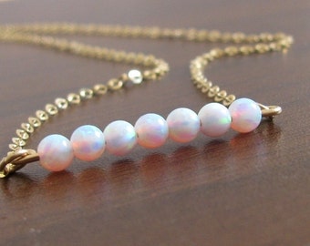 Opal bead necklace, Opal necklace, Gold necklace, Minimalist necklace, Bridesmaid gift, Bar necklace, Christmas gift, White opal necklace