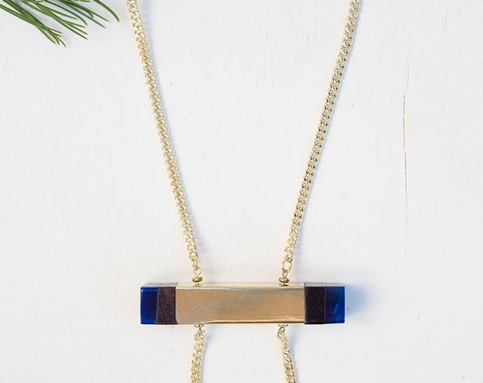 Wood resin necklace, long blue necklace, Wood necklace, wood resin jewelry, necklace for mum, girlfriend gift, womens gift, under 20