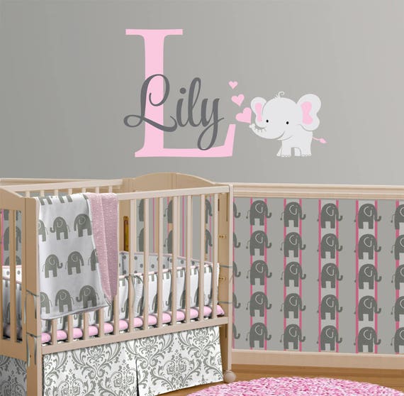 Elephant Custom Name Personalized Initial Wall Decal Sticker