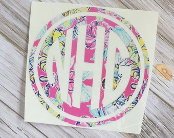 Lilly Pulitzer Inspired Double Circle Monogram Decal | Yeti Decal | Lilly Monogram Decal | Monogram Decal | Rtic Decal | Car Decal | Preppy