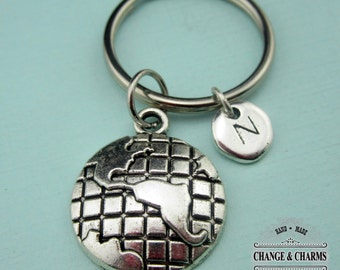 World Globe Keychain, World Keychain, Globe Keychain, World Charm, Custom Keychain, Personalized Keychain,Initial Charm,Silver Plated,CET003