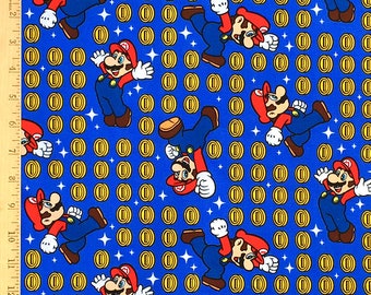 Super Mario Fabric, Mario & Coin Toss Fabric, Game Scenes Cotton Woven Fabric, Mario Fabric, Super Mario Brothers Fabric, Nintendo Fabric