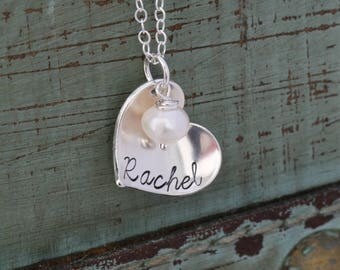 SALE • Bridesmaid Gift Heart Necklace Sterling Silver Personalized Heart Jewelry • Girlfriend Gift Love Necklace Mom Love Heart Shape Disc