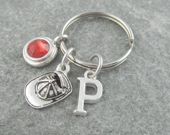 Firefighter keychain, firefighter keyring, fireman keyring, fire officer gift, initial keychain, birthstone keychain, personalized keyring