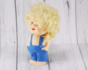 Vintage gift idea cute birthday gift godson gift Rubber toy boy doll vintage retro toy vintage doll Boy figure children collector doll gift