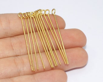 40mm Gold Tone Eye Pins, Golden Brass Eye Pins, sku/BKT7