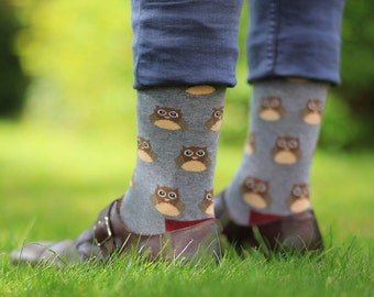 Owl socks | Men socks | animal socks | gray socks | cool socks | colourful socks | men socks | Gift socks | Vintage socks |