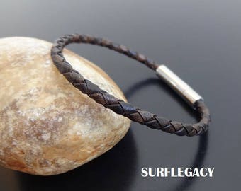 Mens Leather Bracelet, Mens braided Leather bracelet, leather bracelet for men, Braided Leather Bracelet Stainless Steel Bayonet Snap Clasp