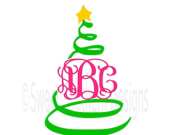 Swirly Christmas tree monogram SVG instant download design for cricut or silhouette