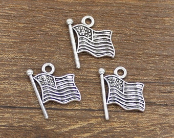 30pcs American Flag Charm Antique Silver Tone 17x18mm - SH280