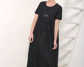 Womens dress Women's black dress Black linen dress Linen dress Asymmetric dress Oversized dress Maxi dress Maxi linen dress Black maxi dress
