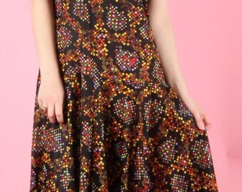 80s Vintage Drop Waist Speckled Flapper Dress