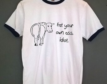 COW Ringer T-Shirt Vegan Vegetarian tee Sizes S-XXL