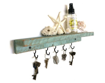 Beach House Floating Shelf - key holder key hook shelf key hanger key hook rack floating shelves wall shelf wood shelf entryway organizer