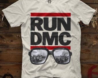 Run Dmc Glasses NYC Unisex White T Shirt Graphic Tee Run DMC Men Shirt Run Dmc Girl Shirt Size S M L XL 2XL