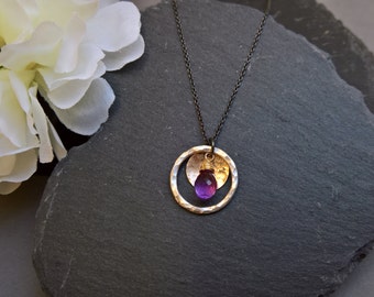 Amethyst pendant necklace, Amethyst necklace, Silver circle pendant necklace, gold pendant necklace, Amethyst jewelry, February birthstone