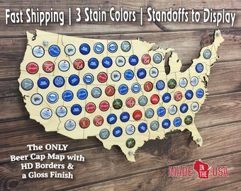 Beer Cap Map with State Outlines | USA | Gifts For Him | Christmas Gift | With Standoffs