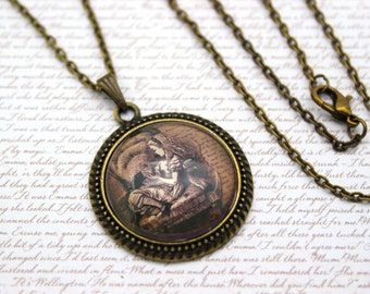 Alice In Wonderland, Alice and Dinah, Through the Looking Glass, Lewis Carroll, Book Necklace or Keychain, Keyring