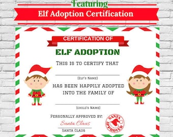 Items similar to Elf on the Shelf Certificate of Adoption- Brunette ...