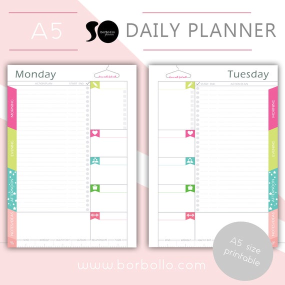 A5 DAILY PLANNER printable planner inserts prinatble planner