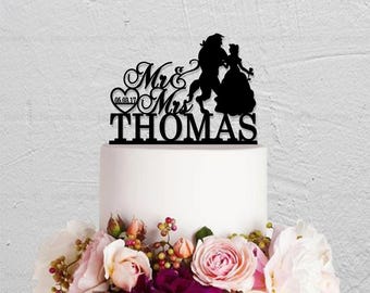 Wedding Cake Topper,Beauty And Beast Cake Topper,Disney Cake Topper,Bride And Groom Cake Topper, Mr Mrs Cake Topper,Custom Cake Topper