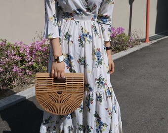Wooden clutch bag, Vintage woven bag, Vintage straw bag, Woven willow handbag, woven purse, vintage basket bag, handmade bag