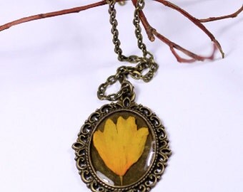 orange necklace terrarium necklace gift yellow vintage gift mom mother day gift/for/her orange flower necklace boho jewelry/for/wife Р34