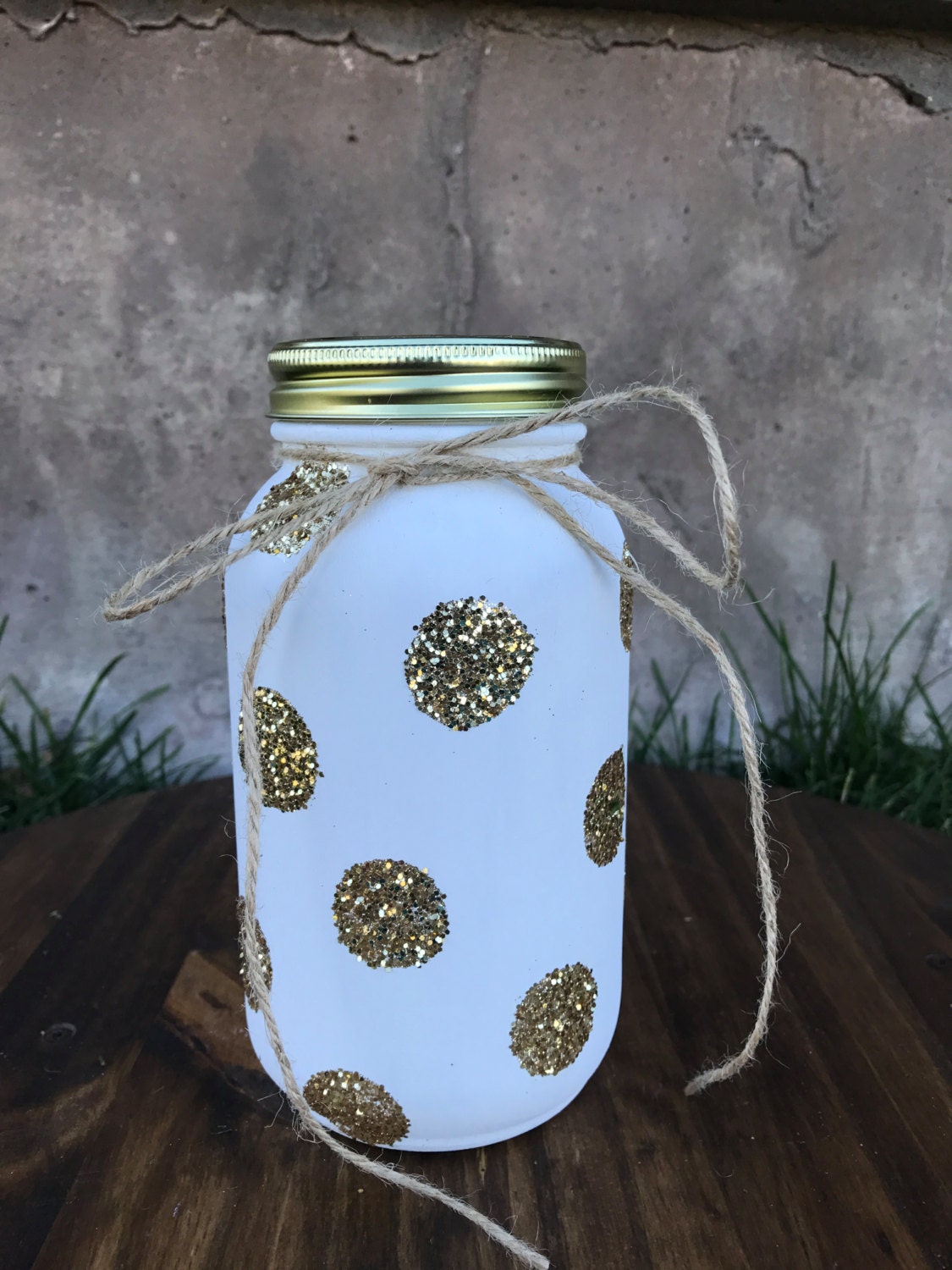 Wedding Mason Jar Polka Dot Mason Jars Gold Glitter Jars