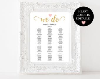 Editable Heart Color on Gold wedding seating chart instant download template - wedding seating chart sign - wedding printable #WDH812103