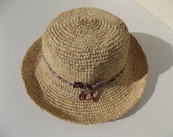 Hat, raffia, liberty, flexible hat, demi-capeline, 55 cm hat, straw hat, natural color, hat crochet, handmade