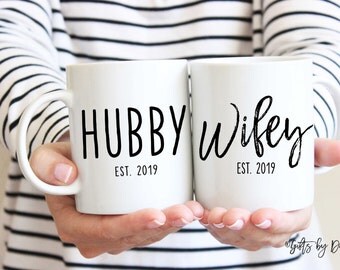 Couple Mugs, Couples Gift Set, Newlywed gift personalized Bridal shower gift, Engagement Mugs, Hubby wifey mugs, Mr Mrs Anniversary Gift m41