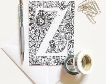 Handmade Cards, Art Print Cards, Initial Cards, Alphabet Cards, Personalised Cards, Zentangle Greeting Card, Letter Cards, Zentangle Cards