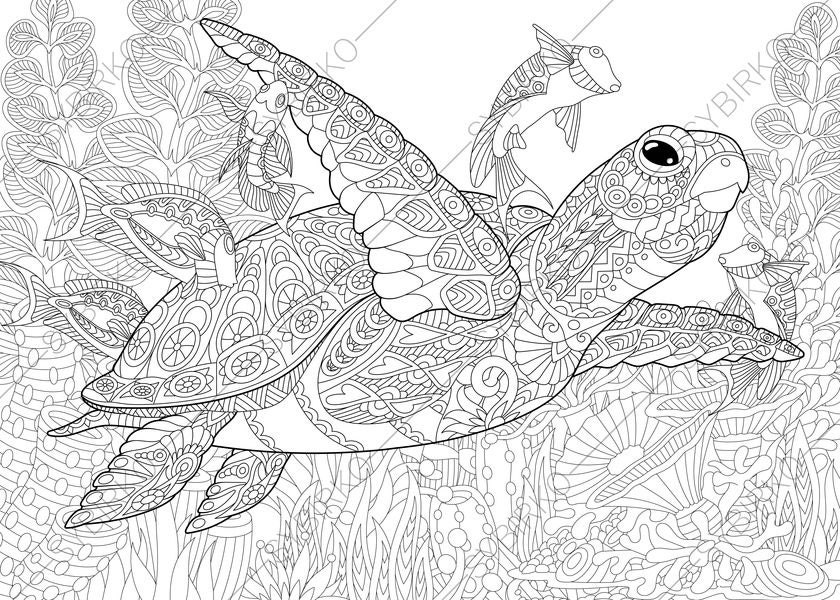 Download Adult Coloring Pages. Sea Turtle. Zentangle Doodle Coloring