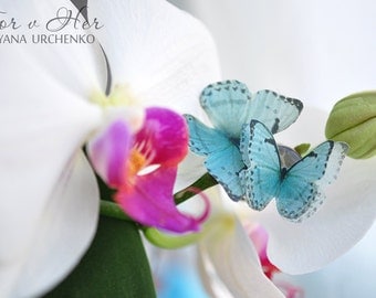 ring with butterfly blue butterfly ring blue ring gift for her Unique jewelry Silk butterfly Tender gift for birthday gift idea women bride