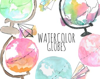 Watercolor clipart - Globe Clipart - Object clipart - Travel Clipart - Traveling Clipart - Wanderlust clipart - World Clipart