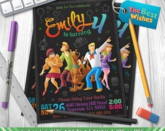 Scooby Doo Invitation, Scooby Doo Birthday Party, Pet Invitation, Scooby-Doo, Cartoon, Personalized, Printable, Chalkboard, Digital File