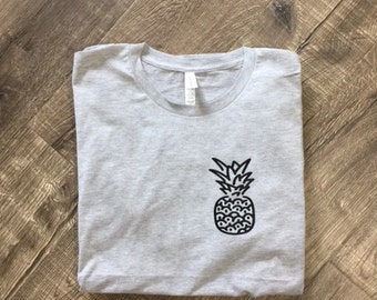 Pineapple Shirt - Pocket Shirt Womans Shirt or Unisex Mens Tee Fruit Shirt Food Aloha Tropical Fruit Cute Gift Vegan Organic Vegetarian