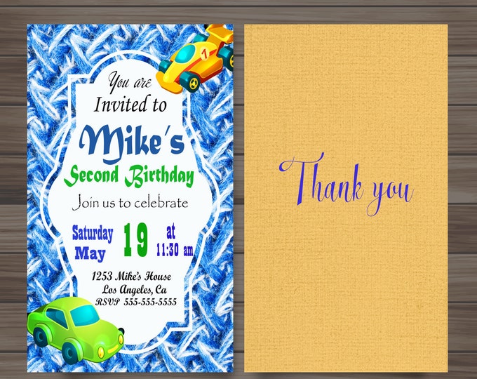 Buy 1 Get 1 FREE Birthday Invitation plus Backside Boy Party Mike's second bithday instant download printable Active