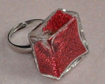 Glass - Microbead and glitter - ring size adjustable