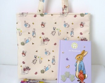 SALE ITEM - Children's Bag in Peter Rabbit fabric with 10 Twistables and notebook .