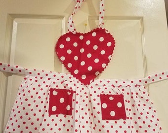 Red polka dot valentines apron, childrens apron, kids apron, Heart apron