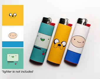 ADVENTURE TIME! 3 Waterproof Vinyl Lighter Stickers For Standard BIC Lighter Size With Minimalist Jake Finn Beemo Art